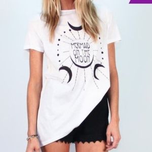Sea Gypsies White Mermaid on the Moon Graphic Tee